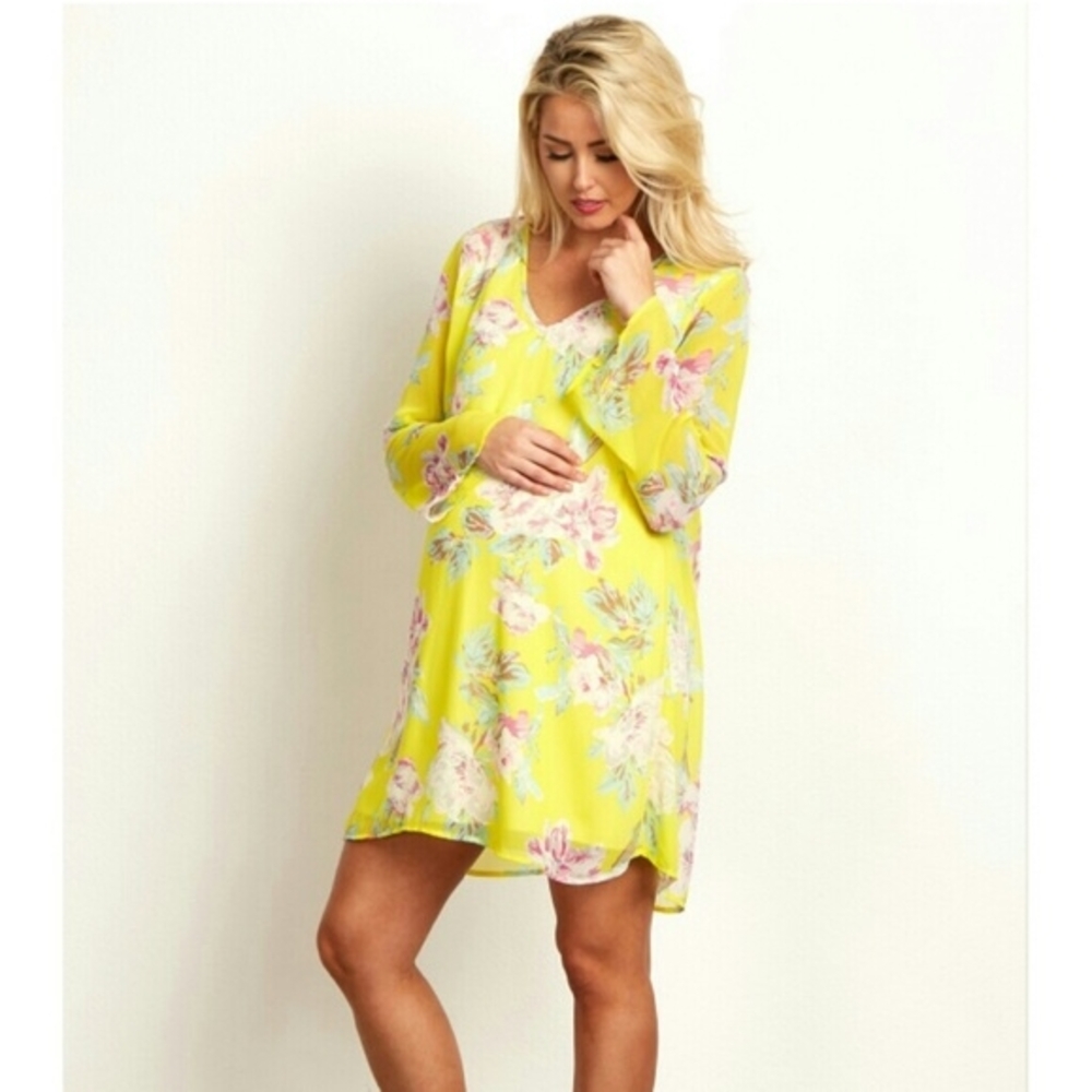 PINKBLUSH Floral Yellow Maternity Dress size L